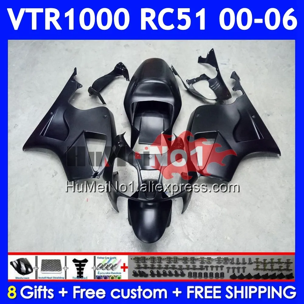 Body For HONDA VTR1000 RC51 01 02 03 Flat Black 2004 2005 2006 68No.6 SP1 SP2 VTR 1000 2000 2001 2002 2003 04 05 06 Fairings