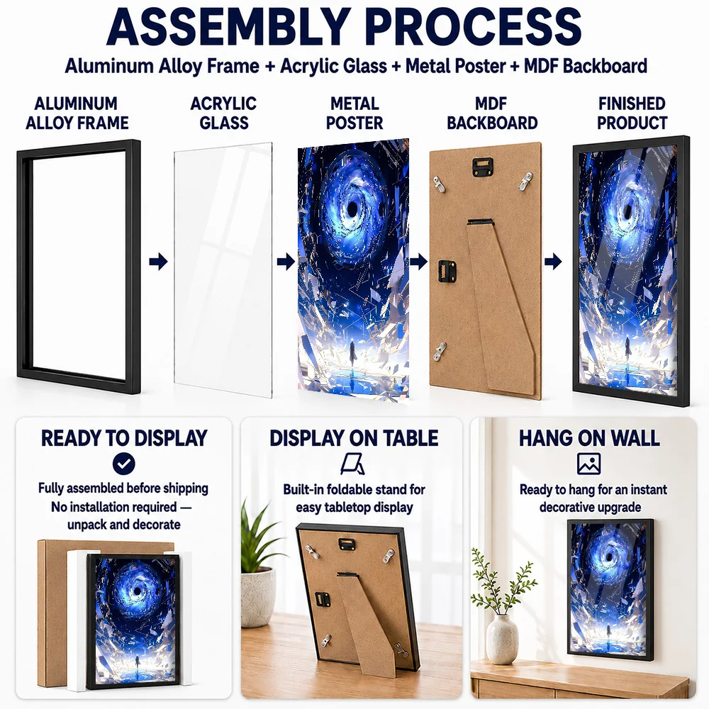 Abstract Portal With Figure Framed Aluminum Metal Poster Customized Photo Contemporary Gallery Style Wall Art For Living Room