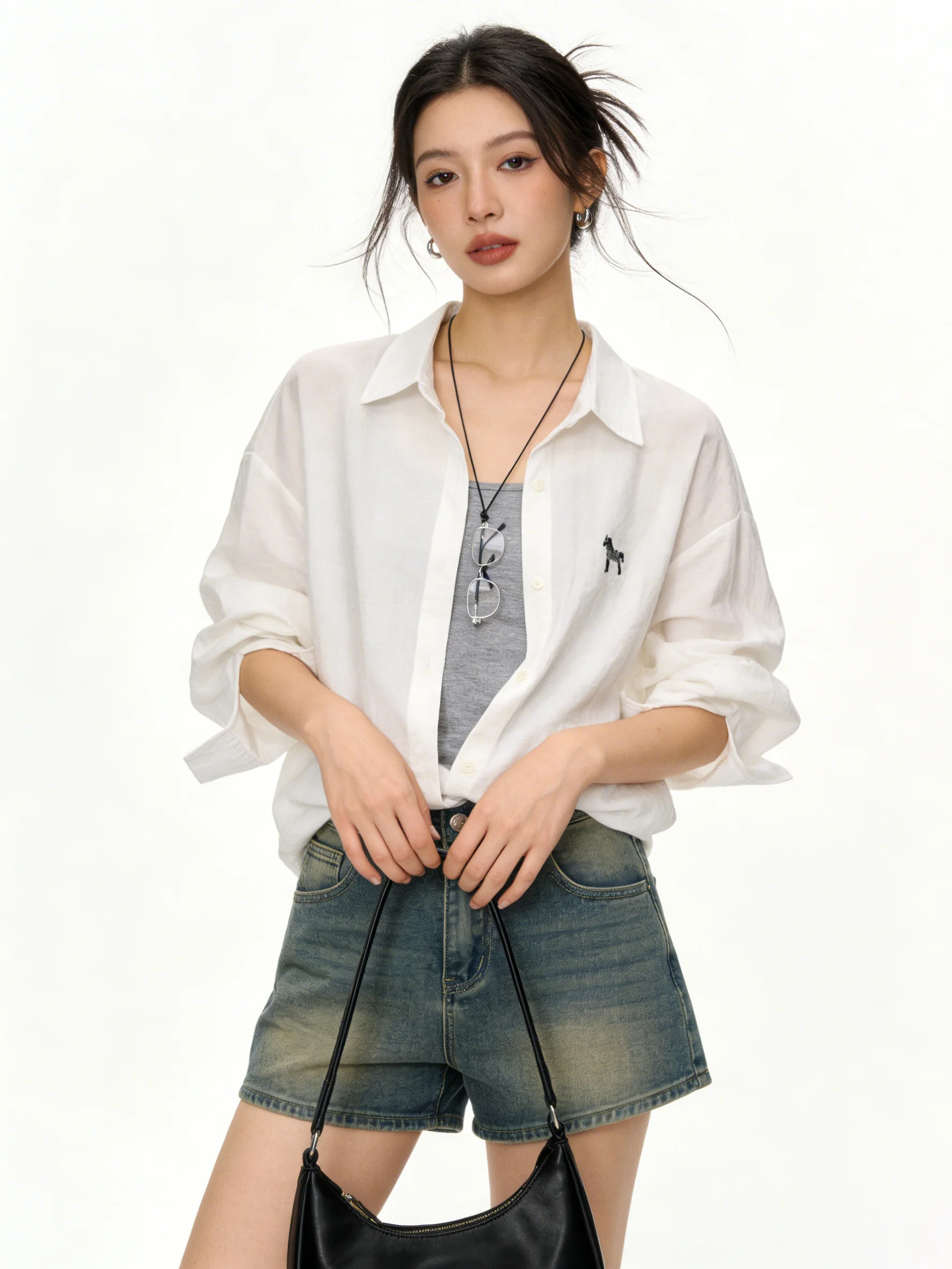 

Commute Pure Color Sun Protection irt Embroidery Design Simple Match Inner Wear Spring Two-Piece Set Casual Sle Women's S...