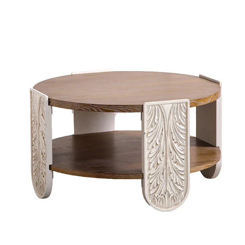 Solid wood carved flower tea table, small homestay living room tea table, palace style vintage balcony side table