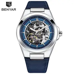 Benyar New Skeleton Automatic mechanical wristwatch Fashion Classic Watch Alloy daily waterproof watch BY5207 Hombre reloj