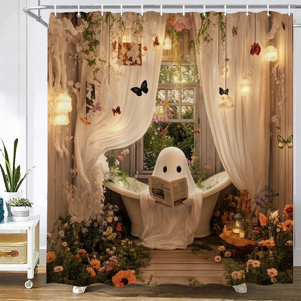 

All Saints'Day Shower Curtain 3D Printed Funny Ghost Halloween Bathroom Curtains Polyester Fabric Home Decor Curtain With Hooks