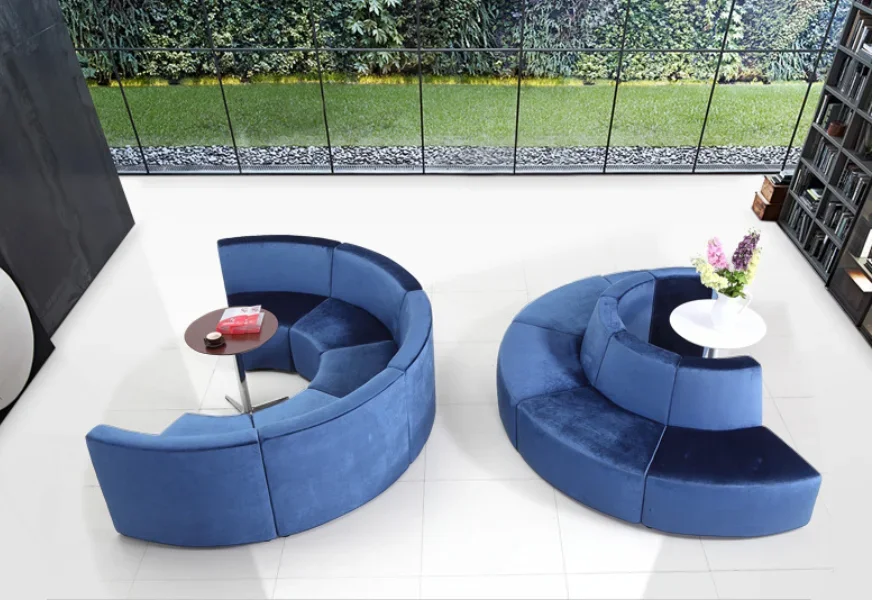 

S Waiting Round Hotel Lobby Tufted Navy Blue Velvet Fabric Sponge Wooden S Shape Sofa Seat Rental Event Wedding Furniture