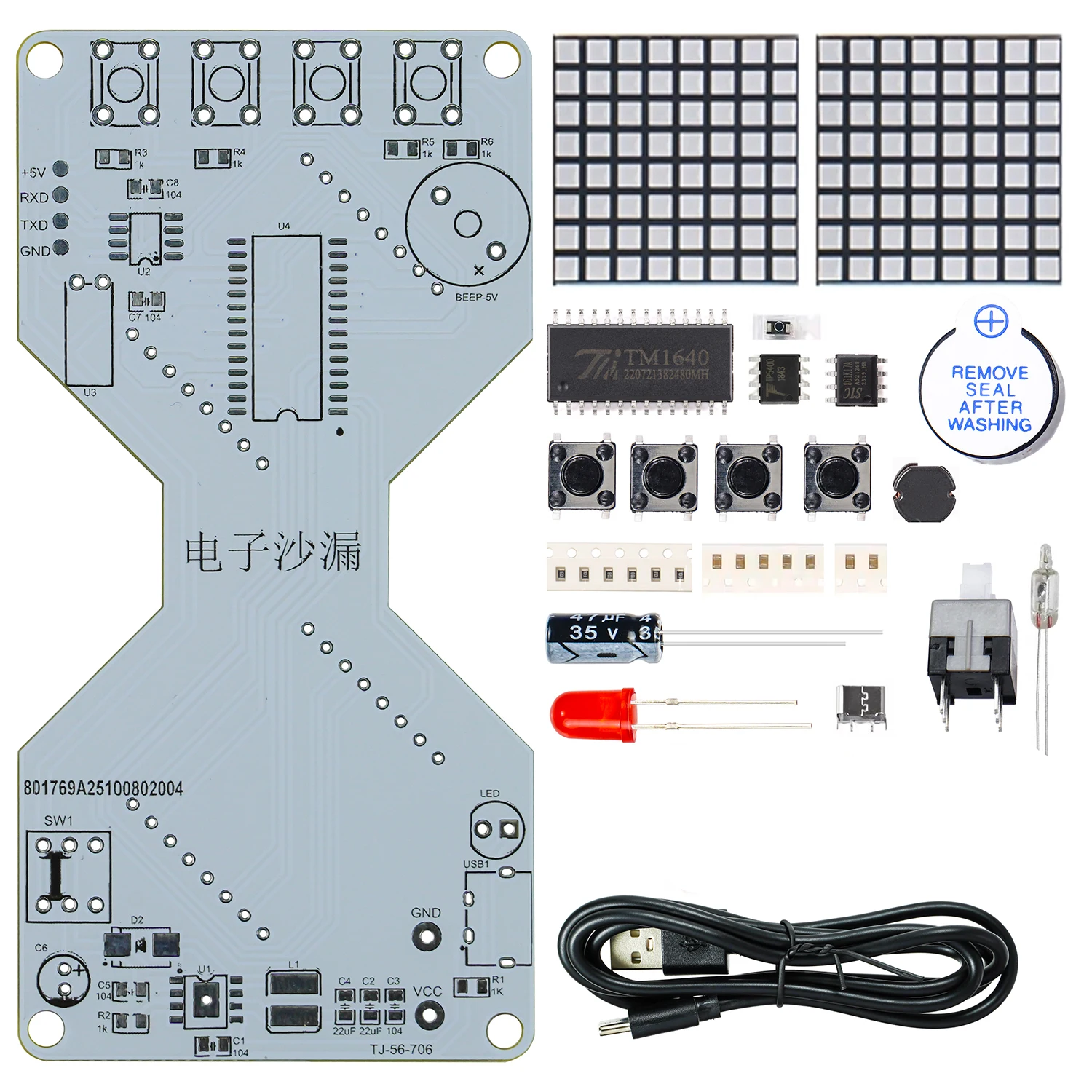Kit de práctica de soldadura electrónica con detección de gravedad, circuito de reloj de arena electrónico con matriz de puntos LED