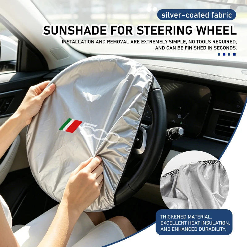 Car Steering Wheel Sheath Silver Coated Cloth Sun Shade Cover Protective Accessory For Fiat Abarth 500 FR Freemont Stilo Grande