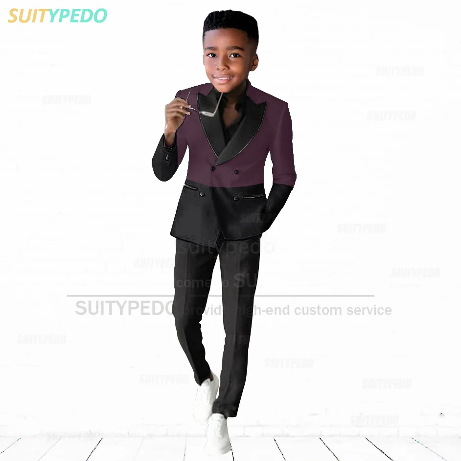 Fashion Black Splicing Suit For Boys Birthday Party Tailor-made Luxury Outfits School Prom Formal Elegant Blazer Pants 2 Pieces