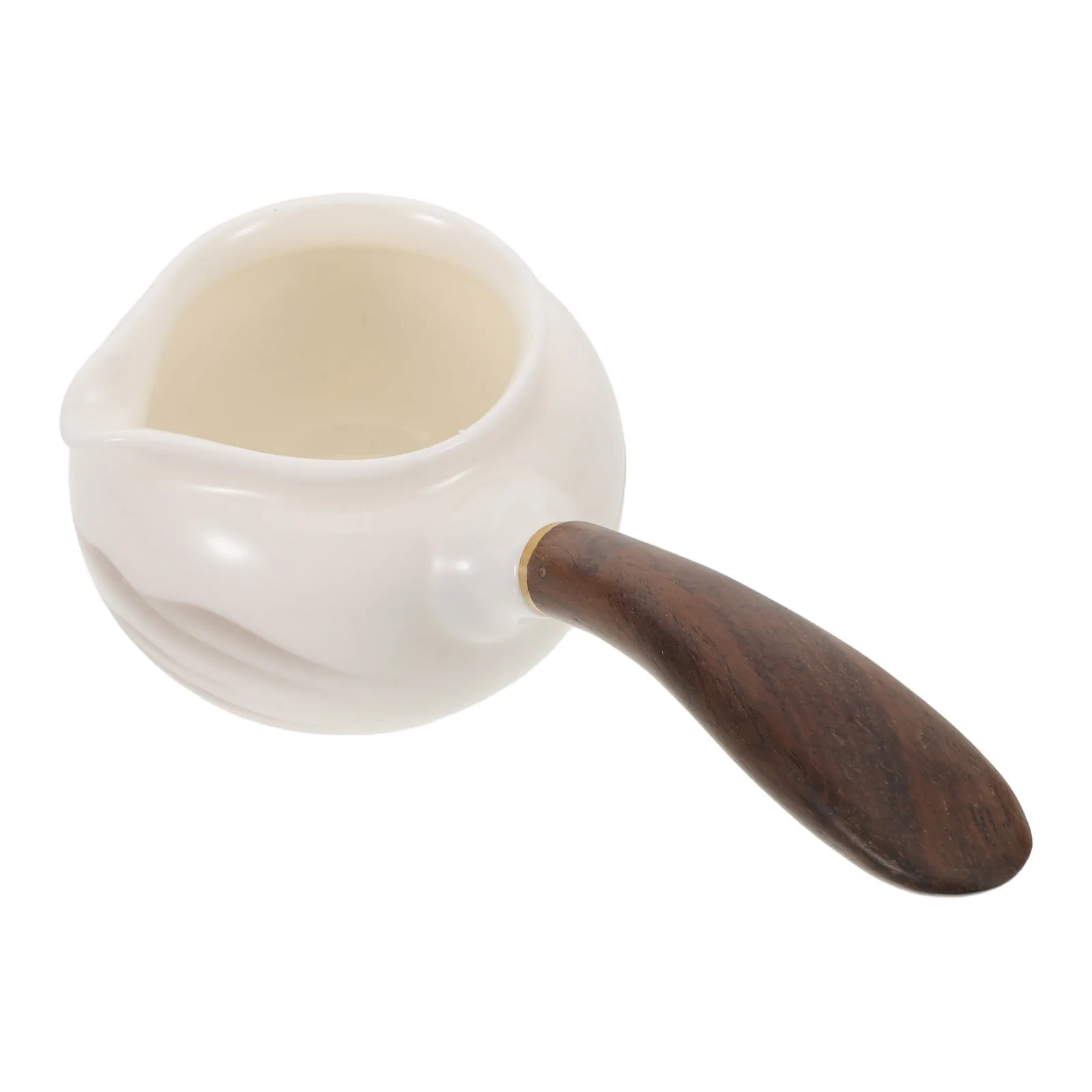 

White Porcelain Tea Cup Solid Wood Handle Ceramic Pitcher Elegant Presentation Smooth Pouring Experience Versatile Chinese