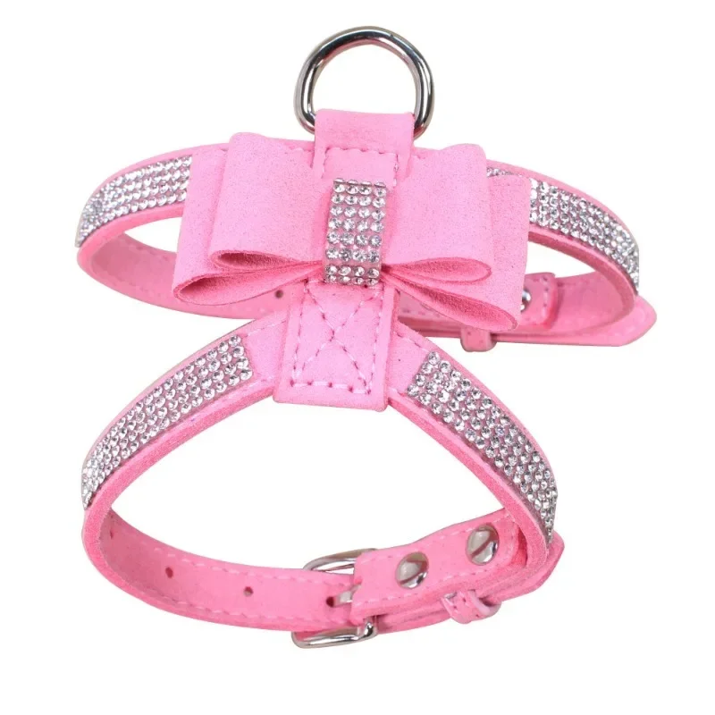 Pet Cat Dog Puppy Velvet Leather Vest Harness With Rhinestone Bling Blink Butterfly Bow Fashion Pet Accessories