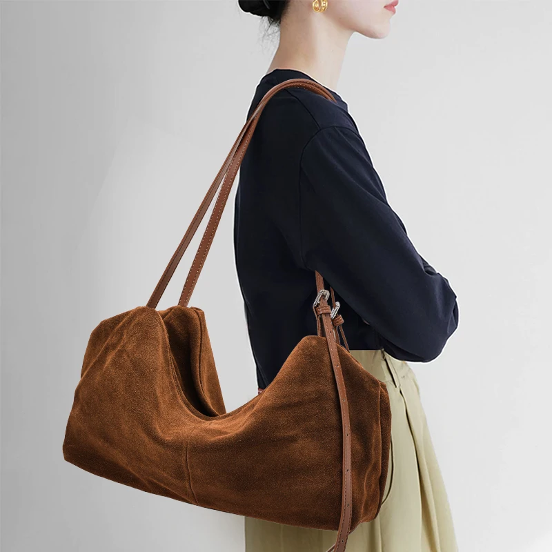 

2026 Frosted Cowhide Tote Bag for Women, Large Capacity Commute Shoulder & Underarm Bag, New Style Crossbody Pillow Bag