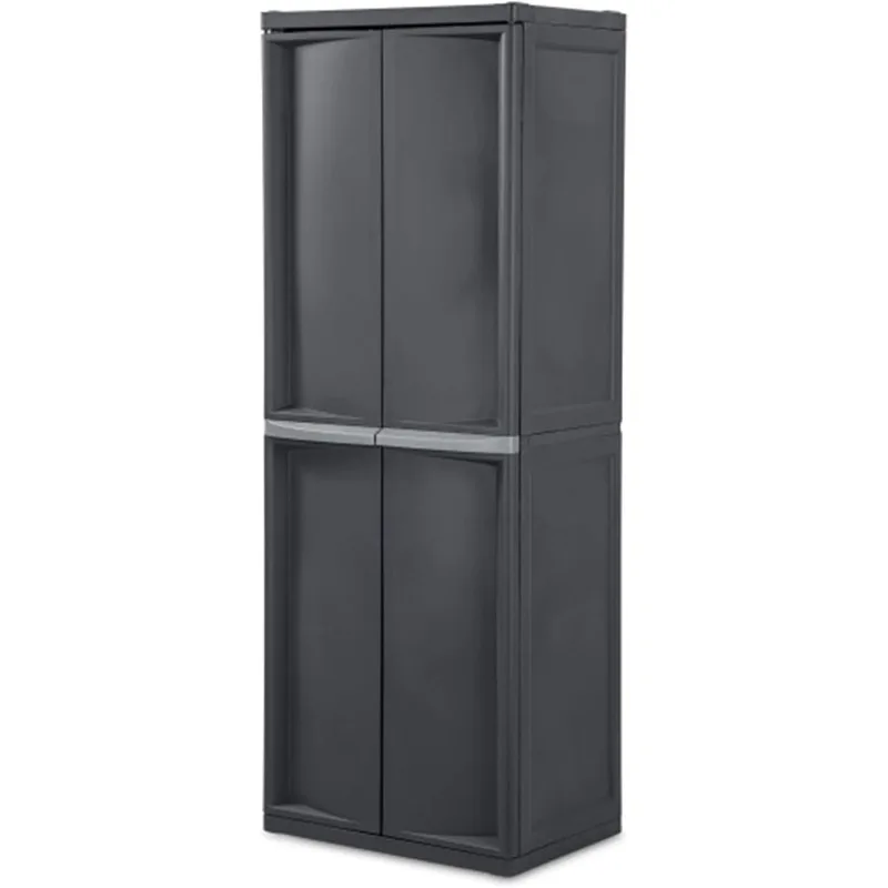 4 Shelf Cabinet, Plastic Organization Storage Unit, Organize Bins in the Garage, Basement, Attic, Mudroom, Gray, 1-Pack