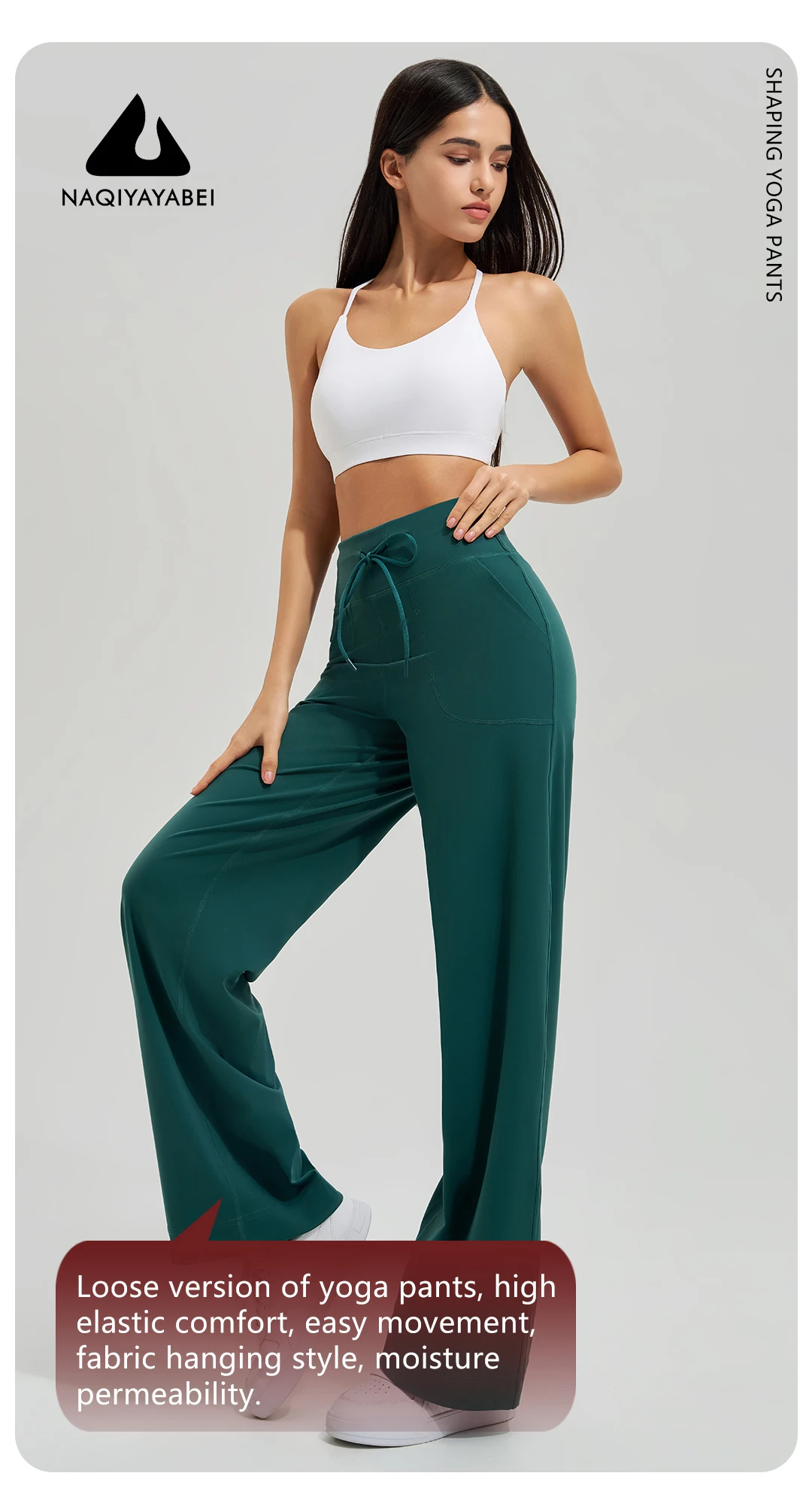 Damen-Yogahose mit hoher Taille, für Fitnessstudio, lockere Lauf-Yogahose, doppelseitig gebürstet, mit Taschen, Hosen, Krawatten – Detail 6