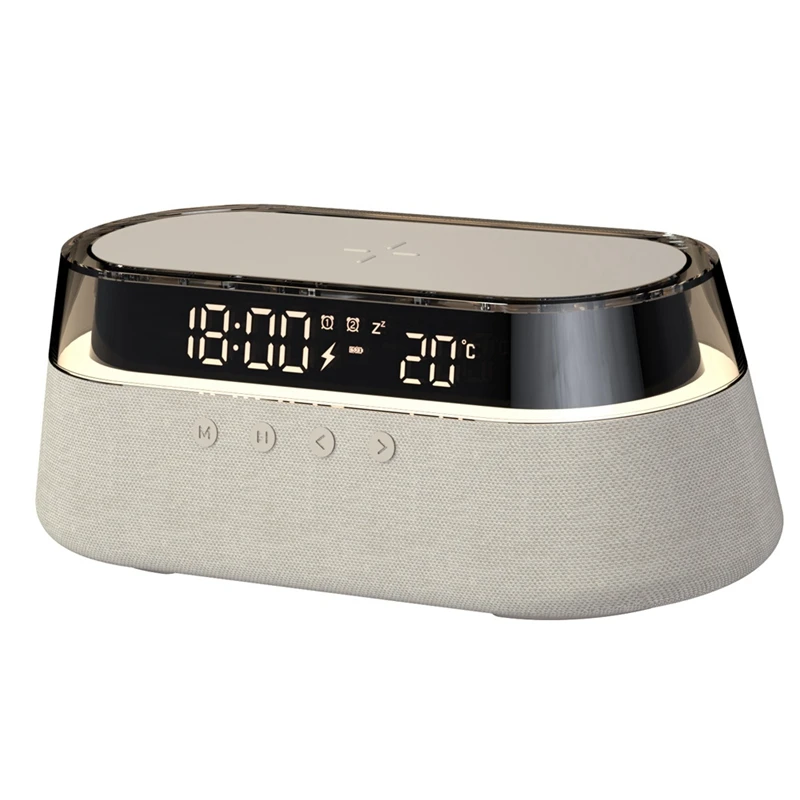 ABSJ-altavoz Bluetooth estéreo, batería de 1800Mah, compatible con carga inalámbrica de 15W, pantalla de reloj Digital, luz nocturna, lámpara de escritorio