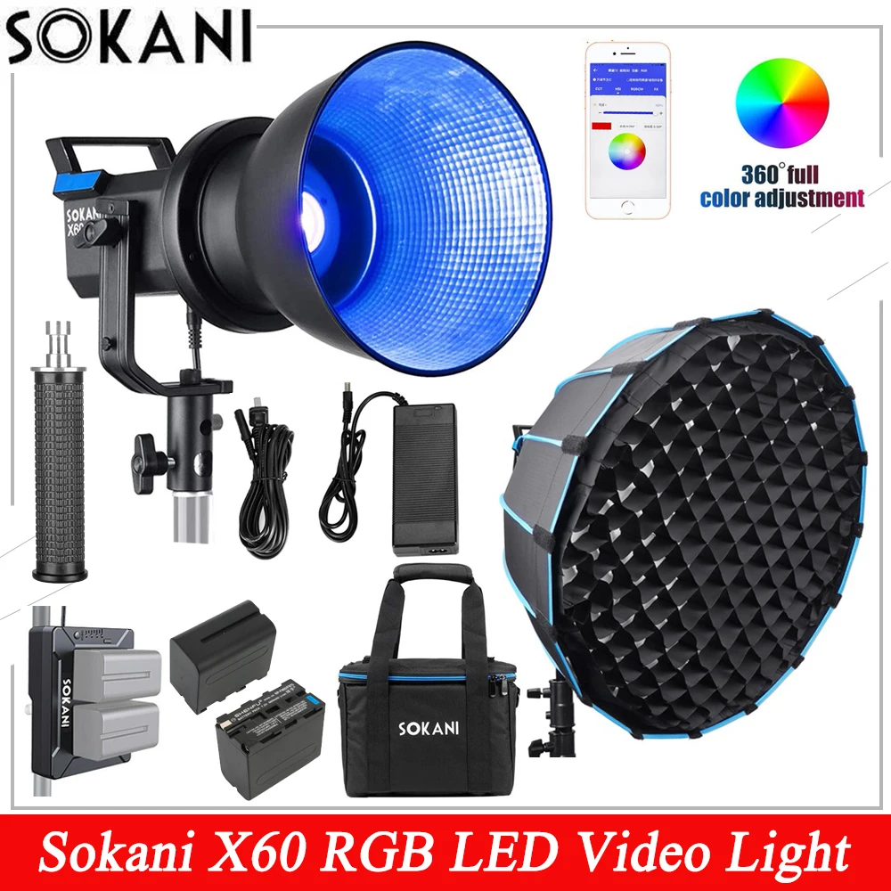 

Sokani X60 RGB 80W LED Video Light APP Control Bowens Mount Daylight Outdoor Photography Lighting for Studio Video Recording