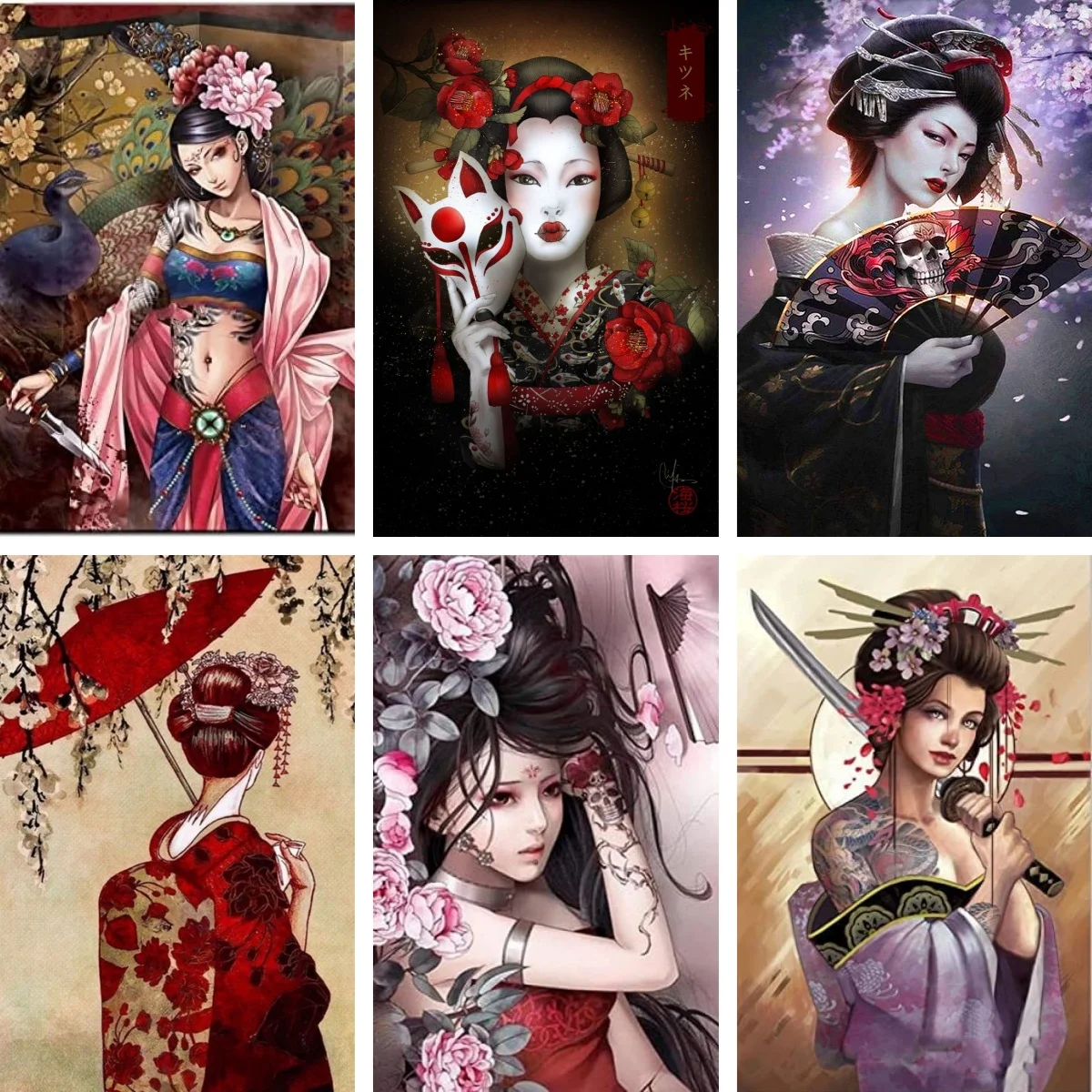 

5D DIY Diamond Embroidery Elegant Japanese Women in Kimonos Full Square Diamond Painting Cherry Blossom Serenity Poster Gift