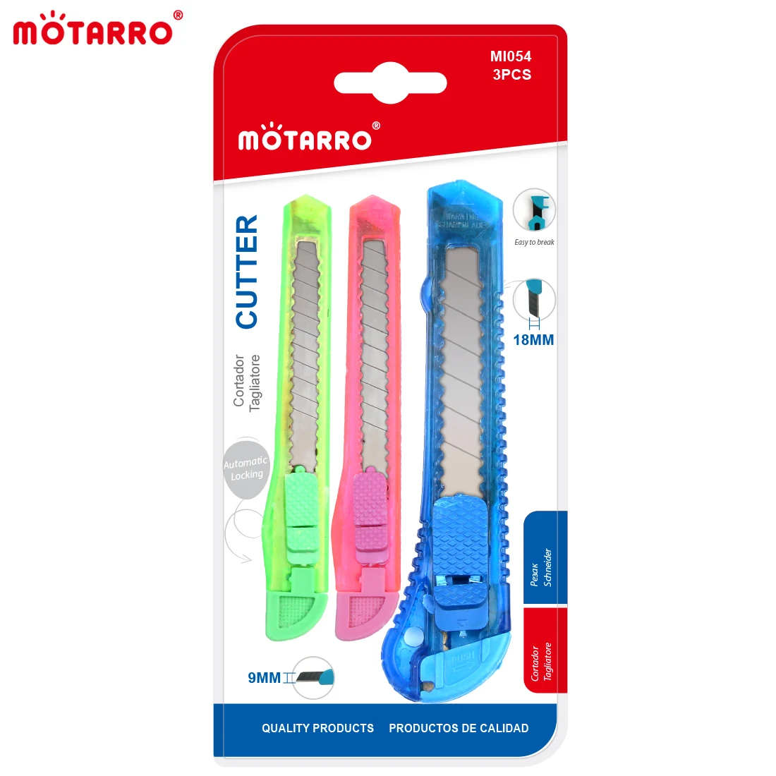 MOTARRO 3Pcs Portable Utility Knife Cutter Multi Sizes Art Paper Cutting Replacement Blades DIY Stationery Tools