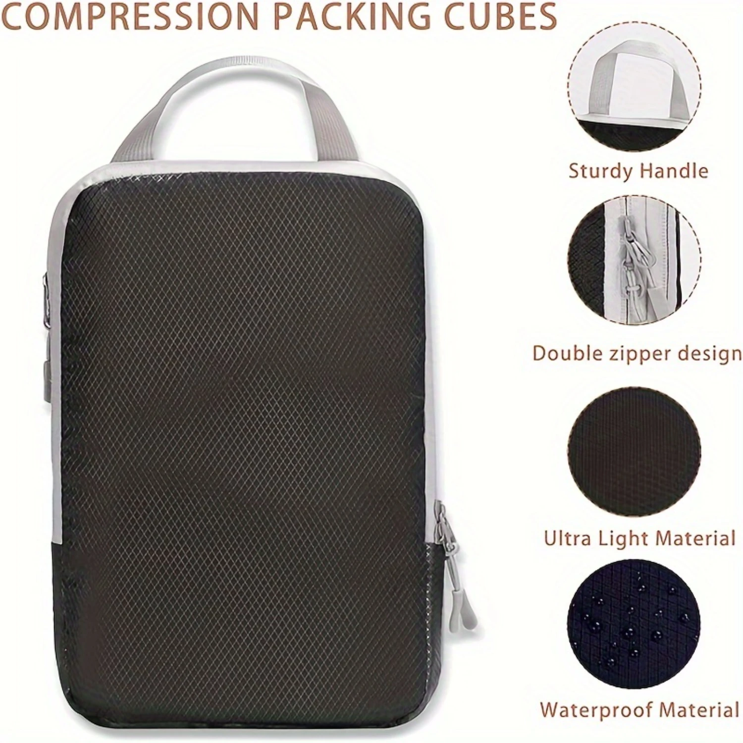 4-Piece Compression Packing Cubes Set, Travel Organizer Bags, Luggage Suitcase Space Saver Bags