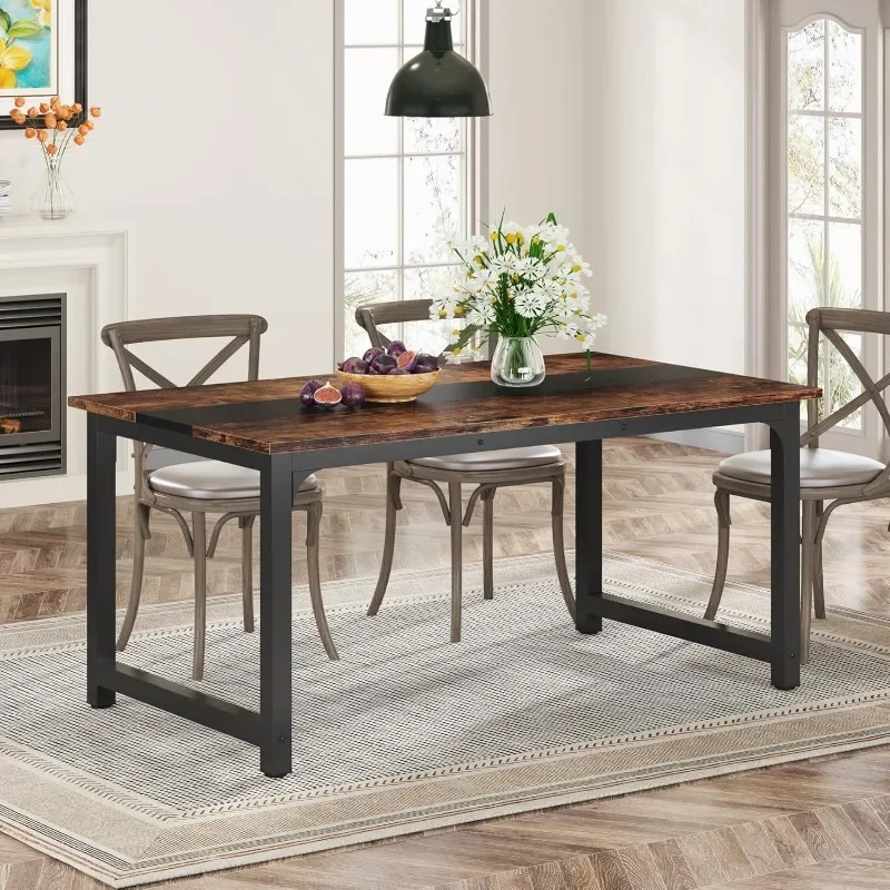 Tribesigns Dining Table, Industrial Kitchen Table Rectangular Dinner Table for Dining Room Kitchen Living Room