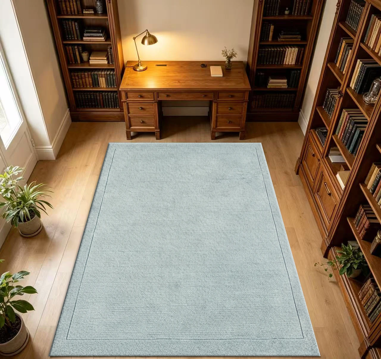 Faded Light Blue Textured Carpet Flooring Washed Vintage Texture Soft Area Rug for Household Use
