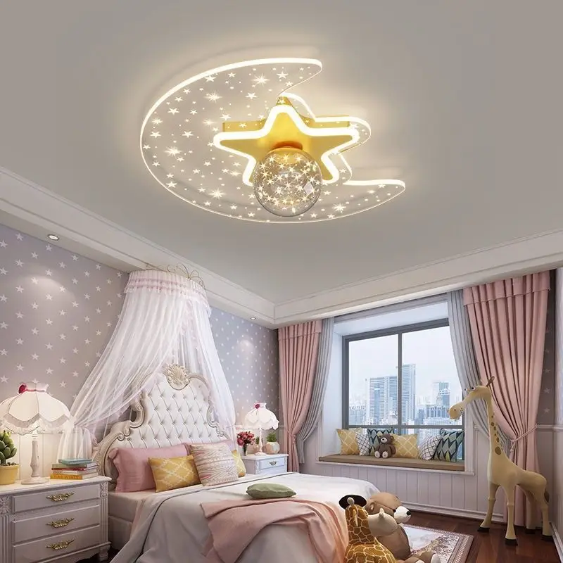 Modern led Ceiling Light Kids Room Light Ceiling Star Moon Chandelier Lights For Bedroom Girls Princess Lustre Baby Nursery Lamp