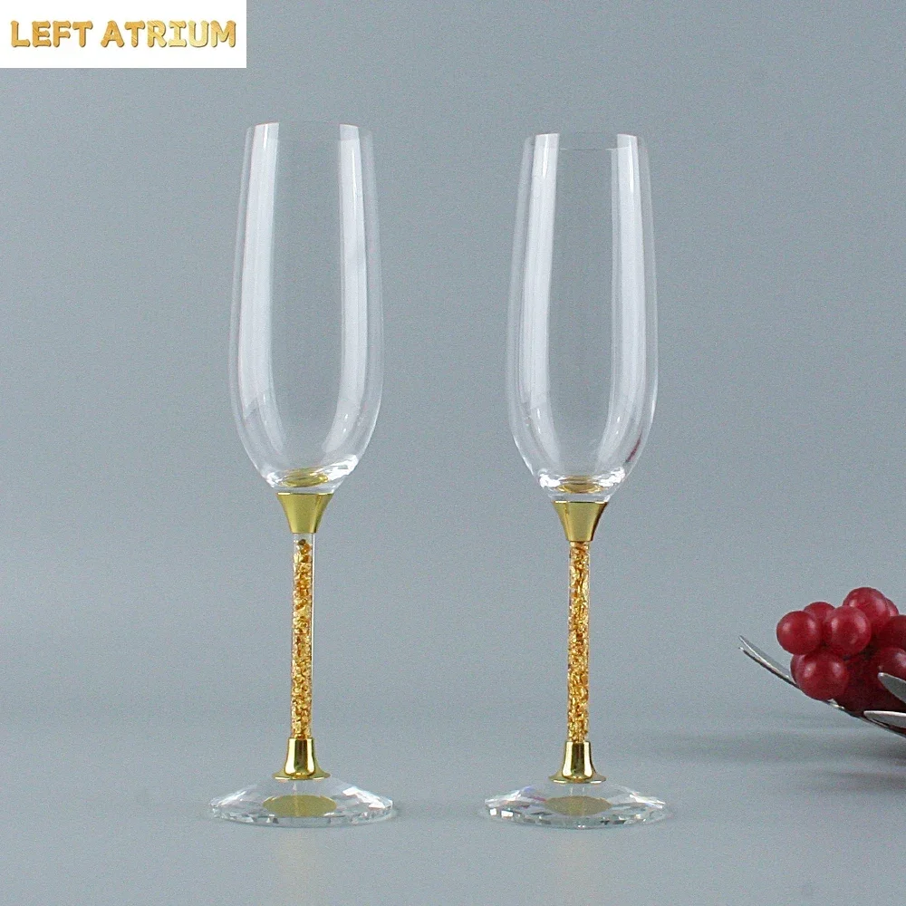 2PCS/Set Oh Trend Creative Crystal Champagne Glass, Ceremony Central Table Decoration, Wedding Gold Foil Stand Champagne Goblet