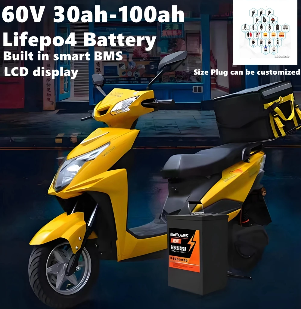 

Аккумулятор 60В 30-100Ач: дальность хода 60-250 километров, беззаботные поездки в любых условиях, срок службы до 5-8 лет.