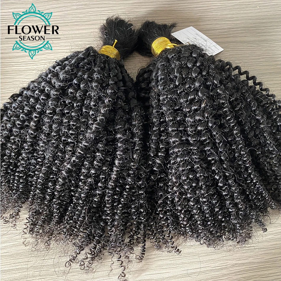 Kinky Krullend Menselijk Haar Bulk Voor Vlechten Geen Inslag Remy Mongoolse Bulk Vlechten Hair Extensions 1/2/3 stuks Veel Bundel Flowerseason