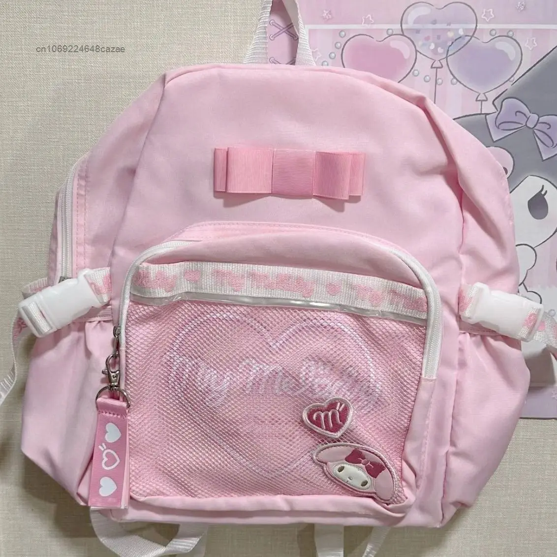 Sanrio meine Melodie niedlich süß rosa Taschen Cartoon Japan koreanischen Stil ästhetischen Rucksack Y2k Mädchen Mode Schule doppelte Umhängetasche