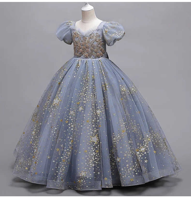 3-14 Year Girls Princess Dress Summer Children High-end Formal Wear Ball Gown Flower Girl Wedding Piano Performance Outfit Dress