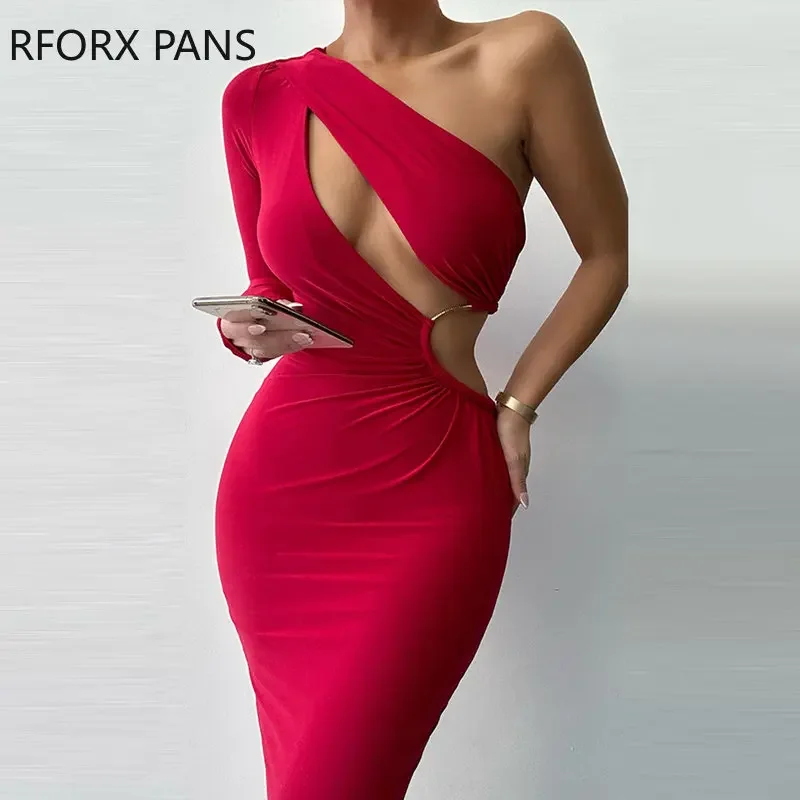 Women 2023 Dress Chic One Shoulder Cutout Party Dress Bodycon Sexy Party Dress