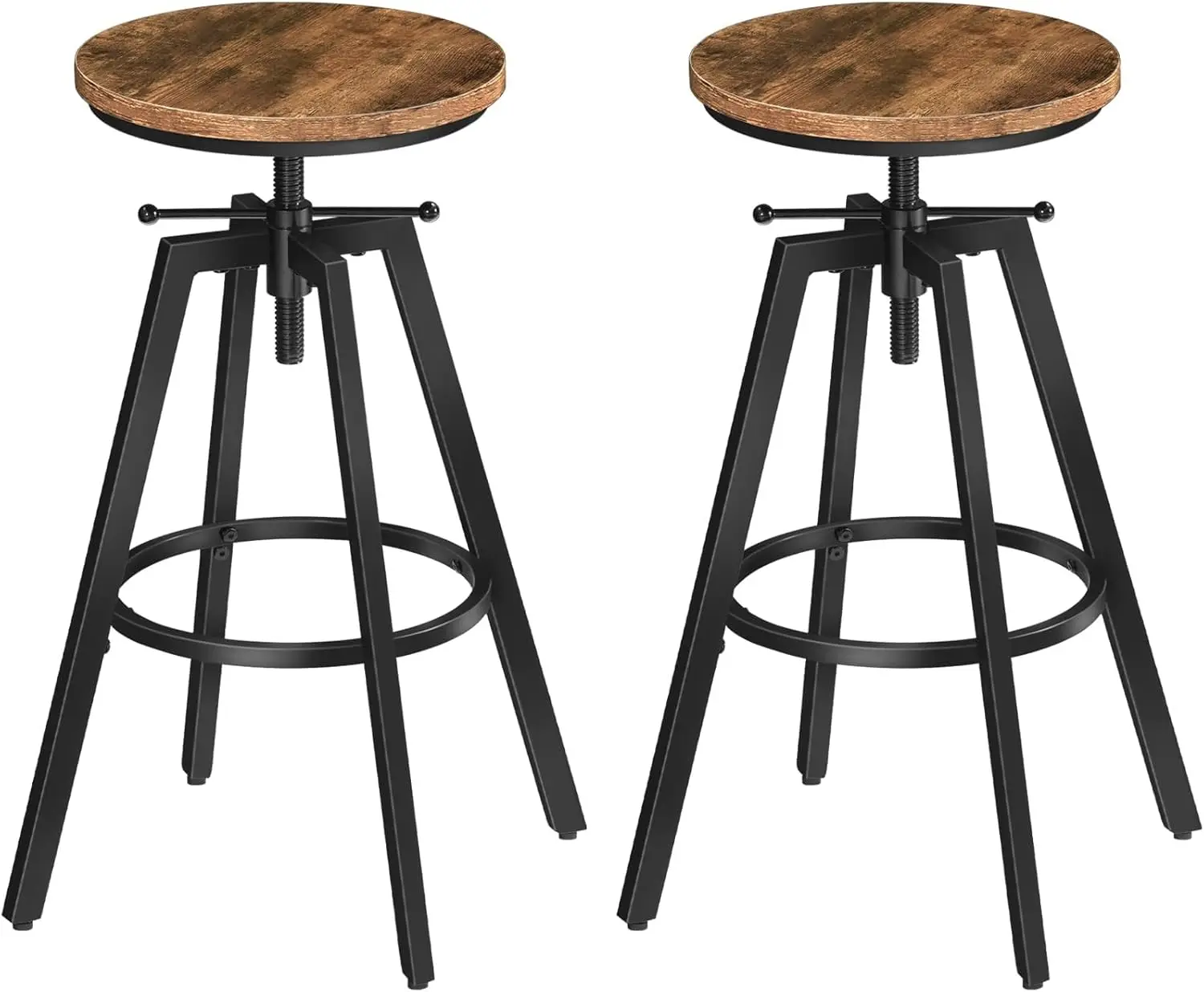 Bar Stools, Round Bar Chairs with Sturdy Metal Frame, Set of 2 Industrial Bar Stools, Height Adjustable