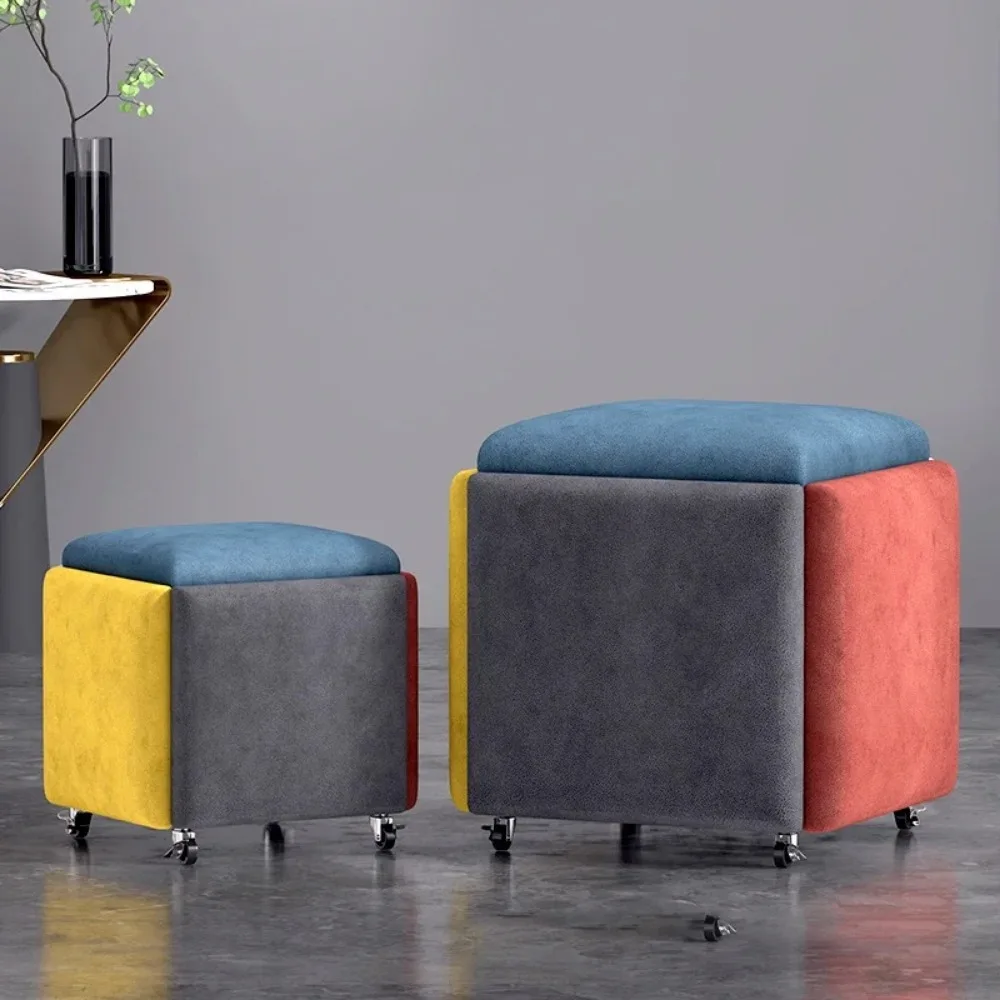 Taburete pequeño de combinación 5 en 1 con ruedas, taburete creativo de cubo Rubiks para sillas de comedor, mesitas de noche, decoraciones para el