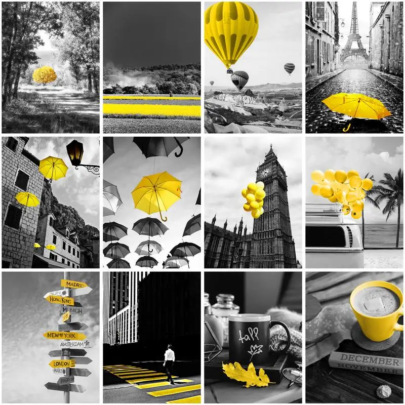 

GATYZTORY Painting By Numbers 60x75cm Diy Decorative Paintings Black White And Yellow Scenery Number Paiting Gift