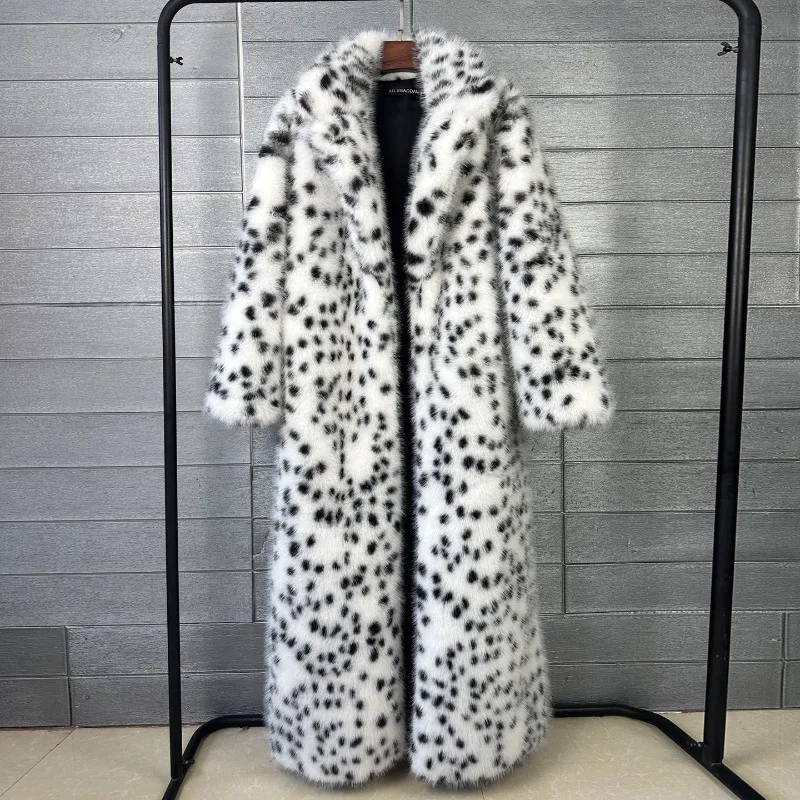 2026 Leopard Print Fur Coat Women's X-long Faux Fox Fur Overcoat Autumn Winter Thick Streetwear Outerwear Female Loose Jackets