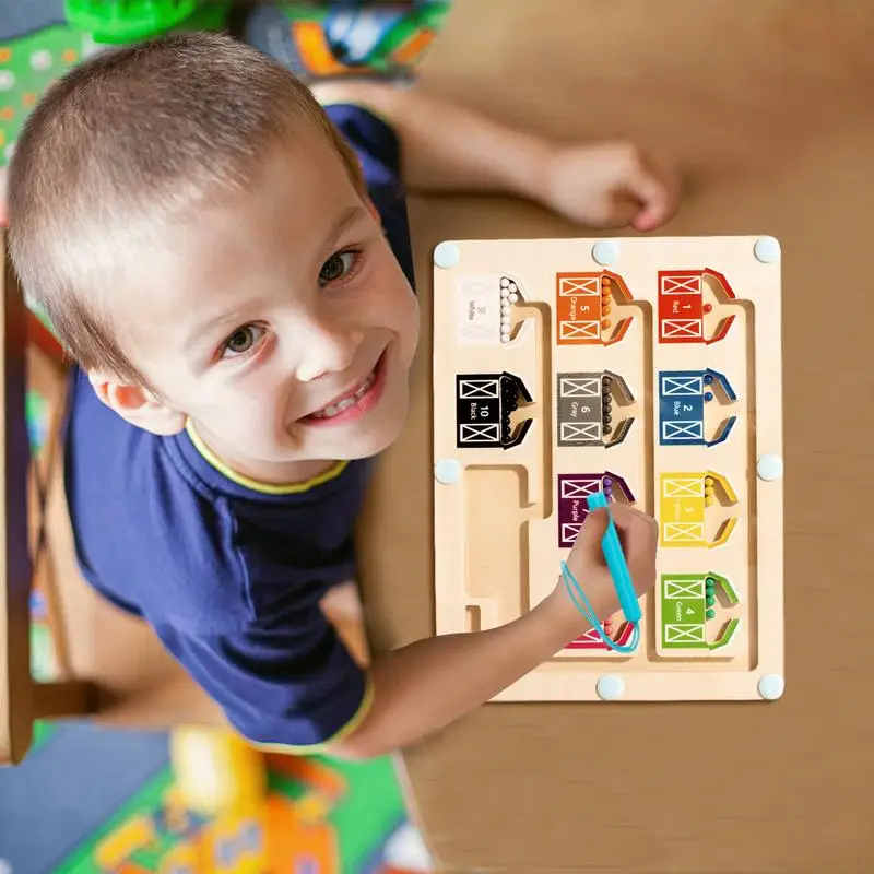 Magnetic Color Number Maze Montessori Educational Toys Wooden Number Color Counting Board Puzzles Interactive Board Game toys