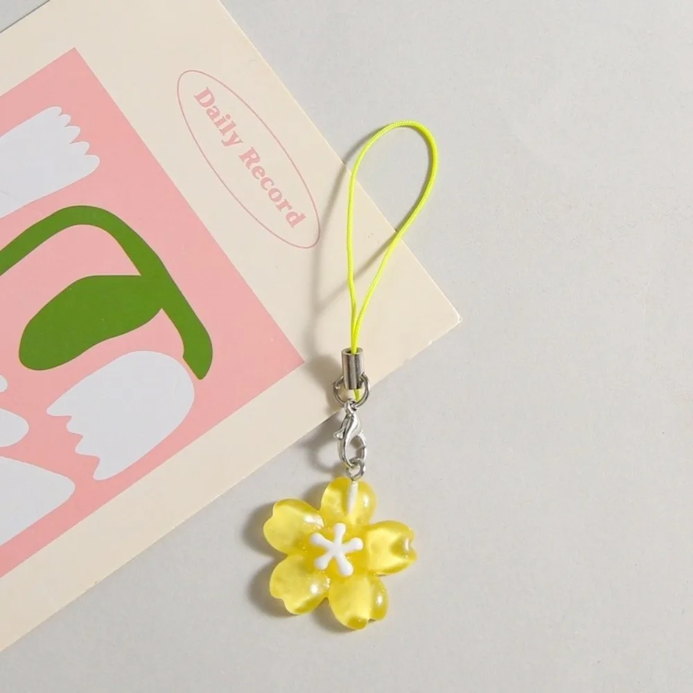New Colorful Cherry Blossom Keychain Resin INS Mobile Phone Lanyard Hanging Ornament Gift