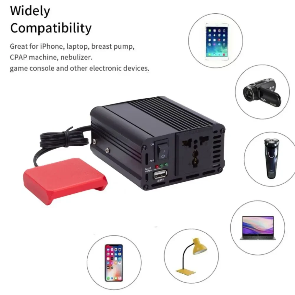 200W Cordless Power Supply   Inverter  for Ozito Einhell Lithium 18v Battery Inverter  AC W/ USB Charging  Adapter (Tool Only)