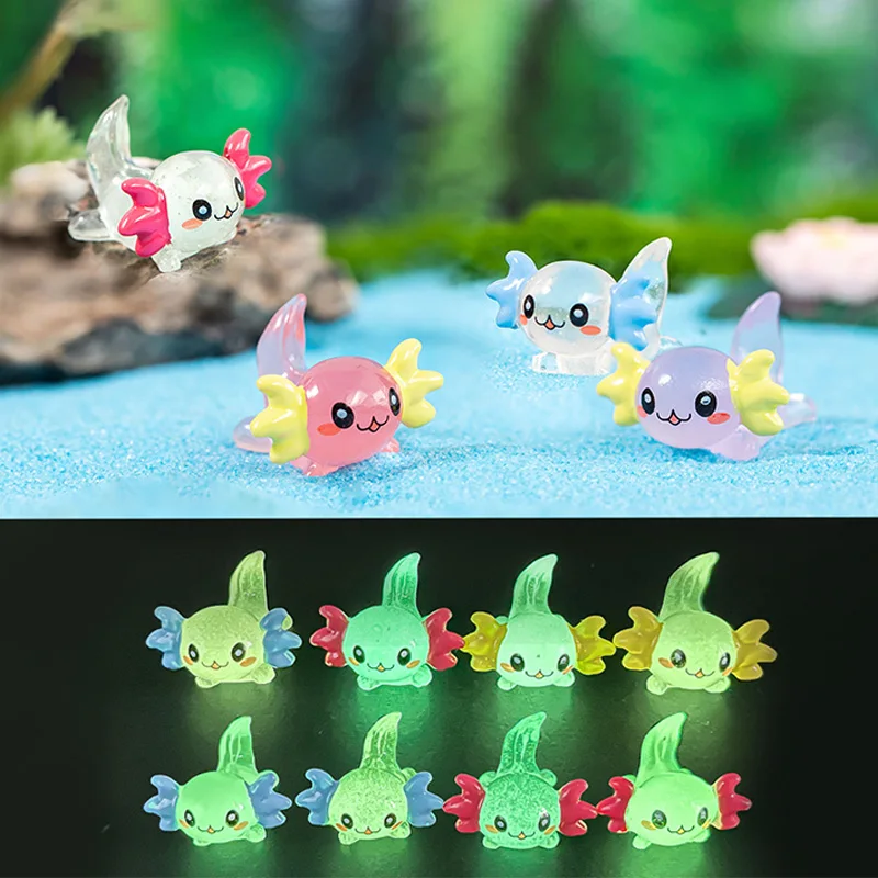 

Luminous Animal Mini Figures Noctilucent Axolotl Fish Figurines Home Decor Glowing Miniature Fairy Garden Decoration Accessories