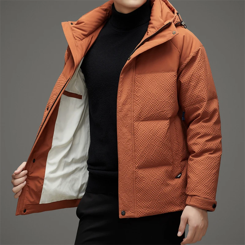 Chaquetas de plumón de pato blancas con capucha para hombre, abrigos de plumas cálidos y sueltos, ropa de exterior a prueba de viento, clásico,