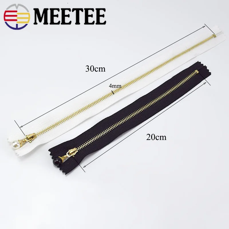 10pcs Meetee 3# Metal Close End Zippers 20/30cm Gold Teeth Long Zip Closure for Sewing Bags Down Jacket Skirt Clothing Accessory