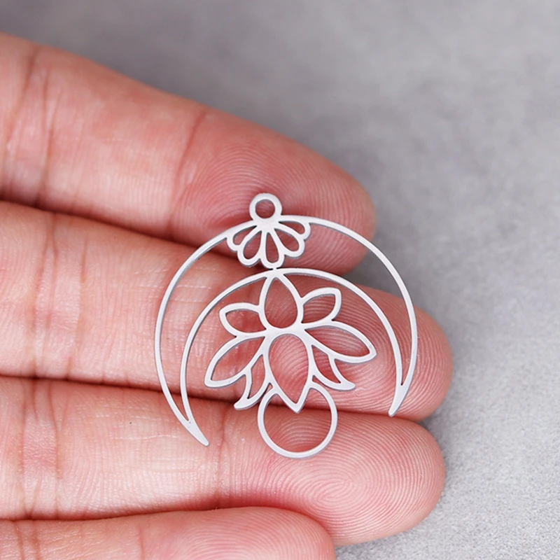 3 szt. Linia artystyczna kwiat lotosu księżyc DIY Craft frędzle kolczyki naszyjnik wisiorek ze stali nierdzewnej Charms na akcesoria do wyrobu biżuterii