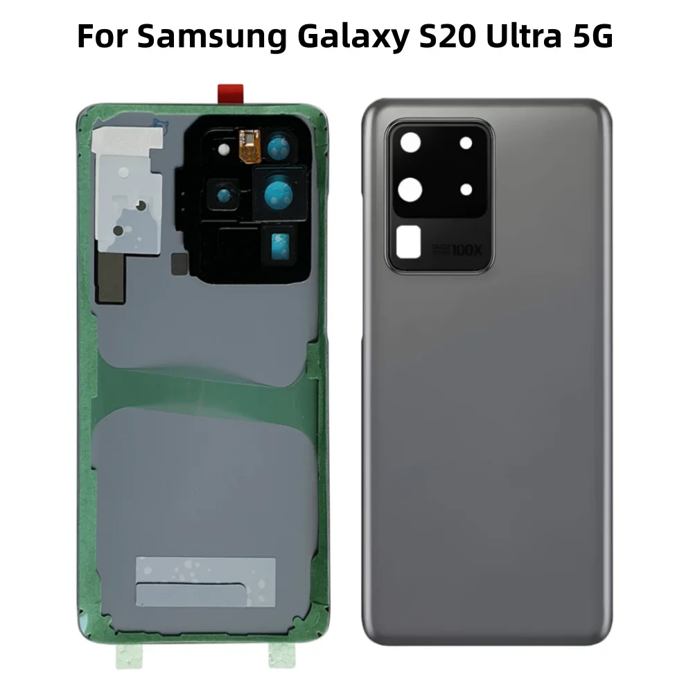 

Back Glass for Samsung Galaxy S20 Ultra 5G, Rear Door Battery Cover with Mic Board, Full Set Stickers, New Quality