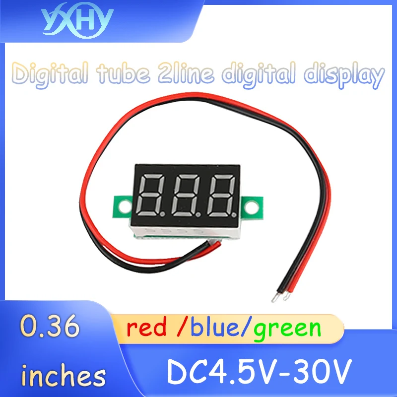 Tête de voltmètre numérique à deux fils, tube numérique de 0.36 pouces, précision variable DC4.5V-30V rouge, bleu, vert, 1 pièce
