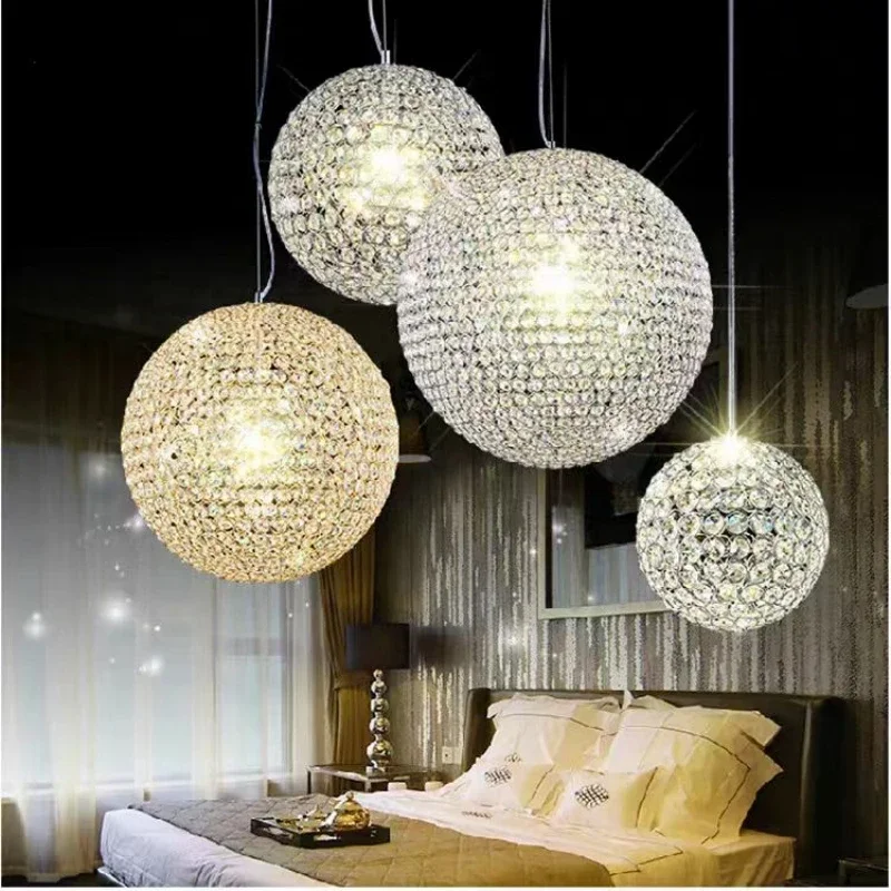 

Modern Creative Round Crystal LED Chandeliers Coffee Shop Hotel Bedroom Bar Iron Art Pendant Lamps Indoor Decoration Lighting