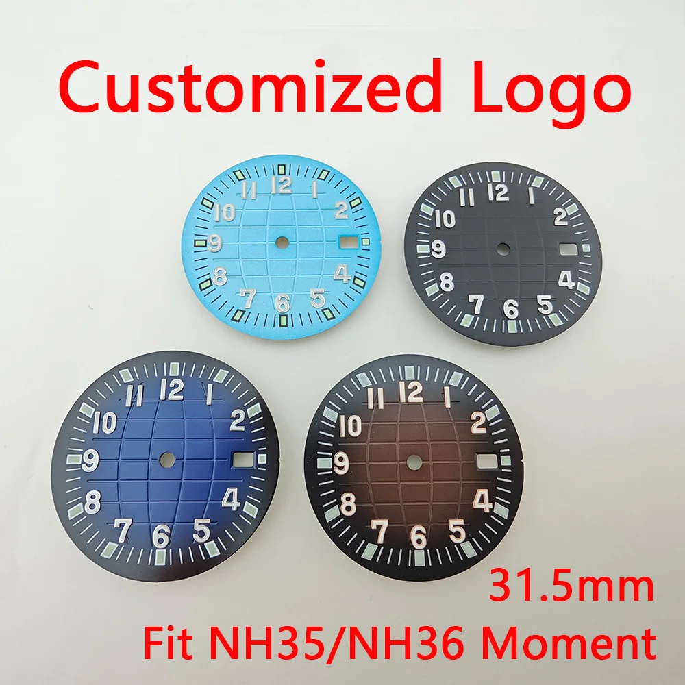 Esfera NH35 de 31,5mm, accesorio de reloj con gradiente, logotipo personalizado, adecuado para movimiento NH35