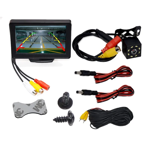 Imagen 1 del producto Cámara de visión trasera de coche para estacionamiento, Monitor de pantalla LCD TFT a Color de gran grado de 4,3 pulgadas, visión nocturna impermeable, respaldo de marcha atrás