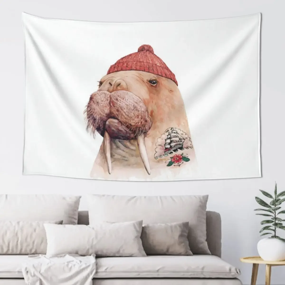 

Tattooed Walrus (Red) Tapestry Custom Decoration Room Tapestry