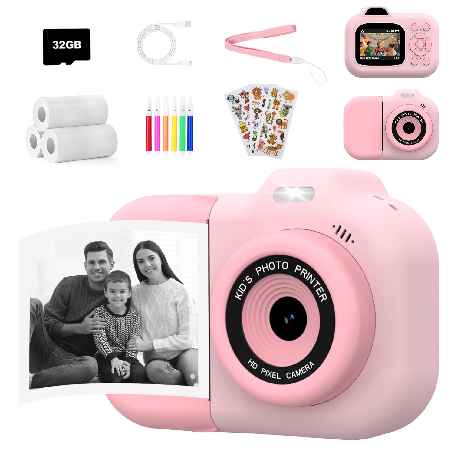

Цифровая камера 48 МП для детей с функцией печати 1080P HD мгновенная камера Подарки на Рождество или день рождения для девочек и мальчиков в возрасте от 3 до 12 лет