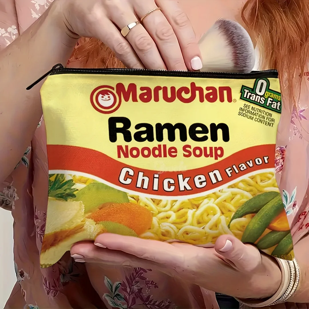 

Marukan Instant Ramen Noodles Chicken Flavor Portable Travel Friendly Snack Bag with Japanese Ramen Design Makeup Bag for Women