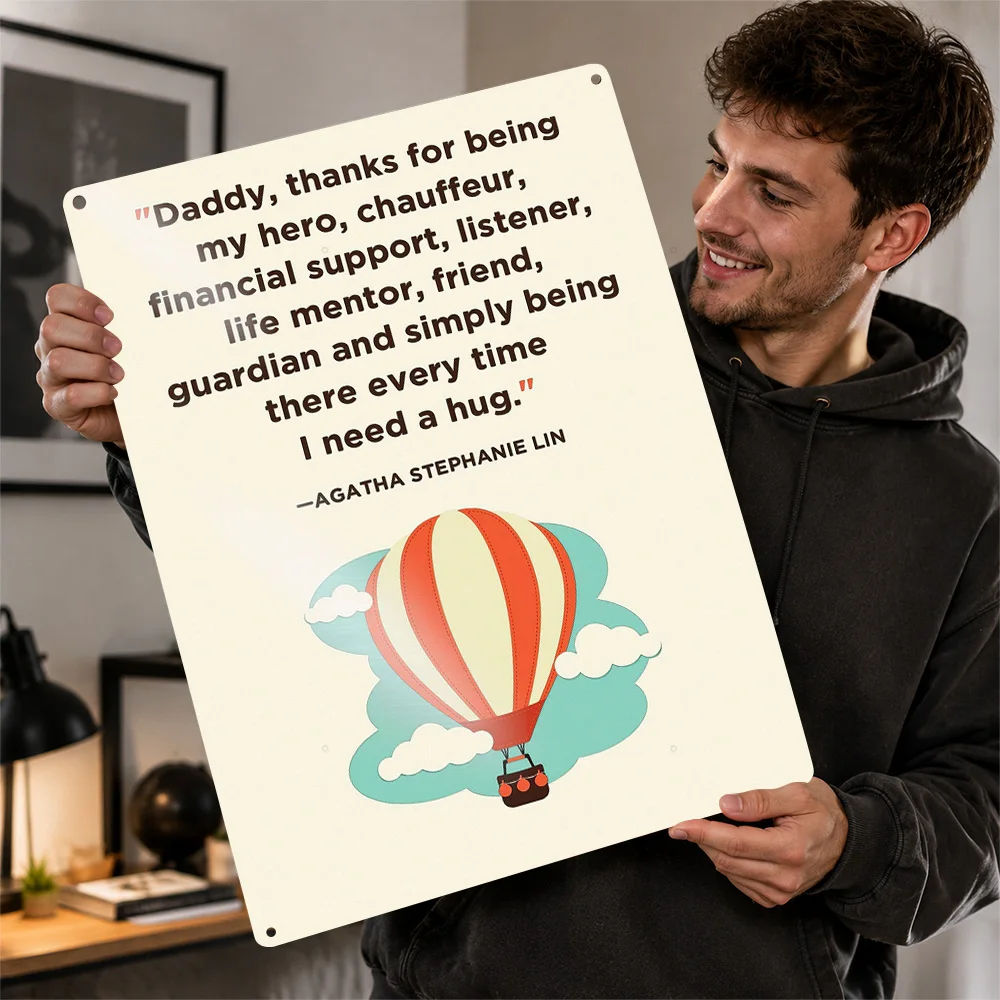 Daddy Thank You Hot Air Balloon Quote Printed Poster Retro Typography Wall Art For Study Personalized Aluminum Metal Sign Gift