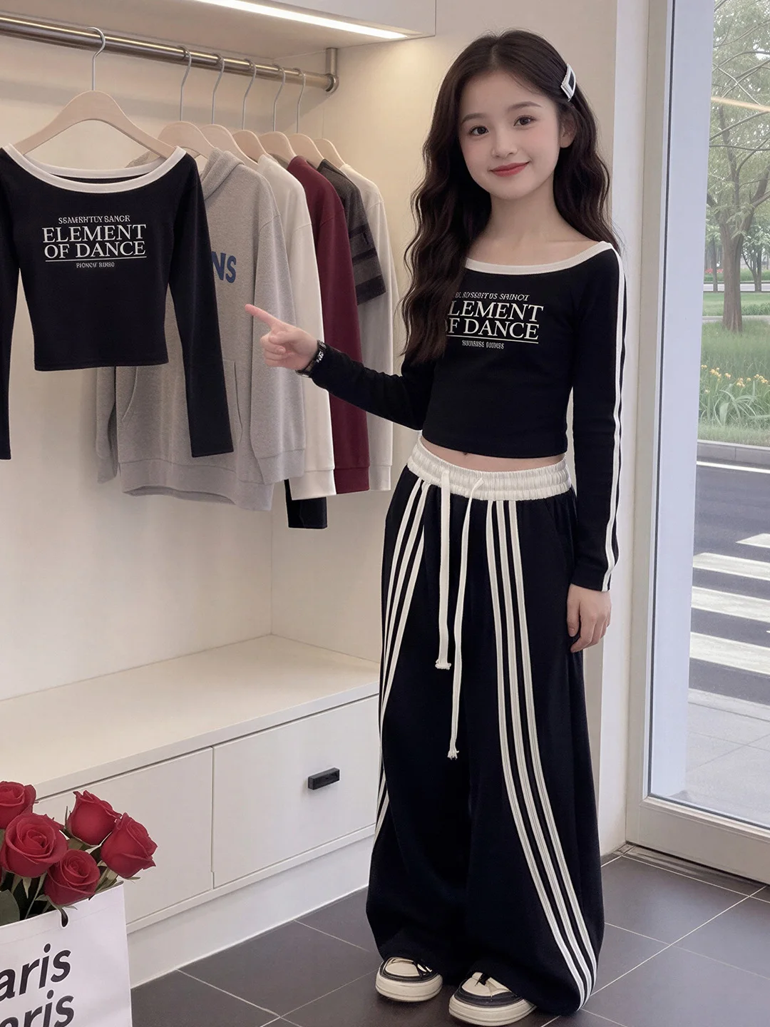 

Spring 2026 Kids Girls Faion Comfortable Cool Letter Print Casual Pants Set High Waist Long Sve irt Cotton Two Pi...